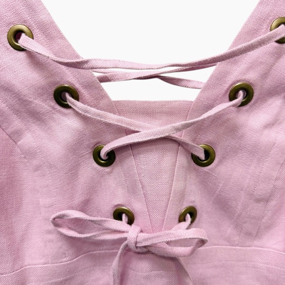 J. Crew Pink Linen Lace Up Sleeveless Midi Dress Pink Women's Size 12 - Picture 6 of 11